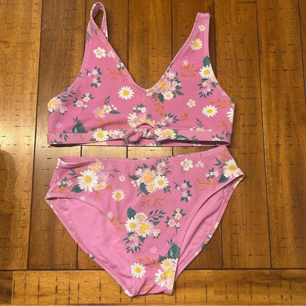 Art Class Girls Pink/Purple Floral 2-Piece Swimsuit, Size XL (14/16)